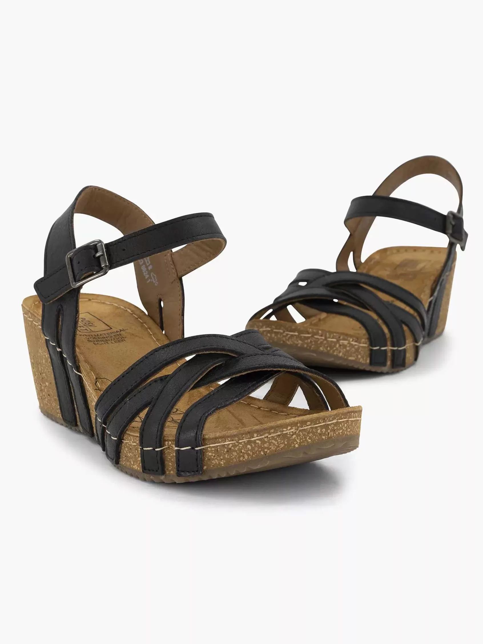 Cheap Easy Street Schwarze Ledersandalen Mit Keilabsatz
